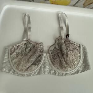 Victoria’s Secret 34D Crystal Bra Push Up w/o Padding Embroidery Silver & Gray